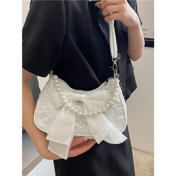 Bow Pearl Chain Crossbody Bag - Picture 2 of 7